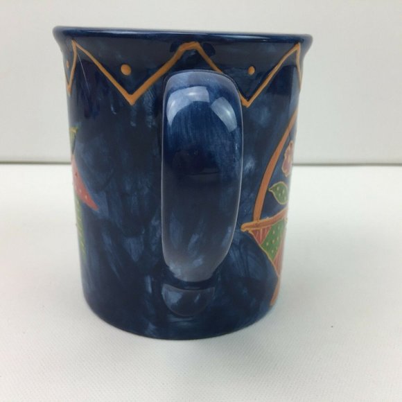 Susan Winget Patchwork Quilt Windmill Flower Basket Blue Ceramic Coffee Tea Mug - Picture 4 of 8